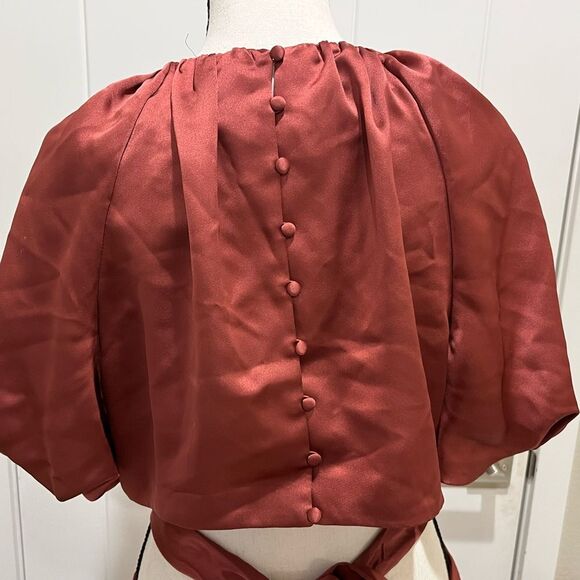 Antonio Melani Troian Cut-Out Short Puffed Sleeve Tie Back Midi Dress - Size 14 - Picture 6 of 8